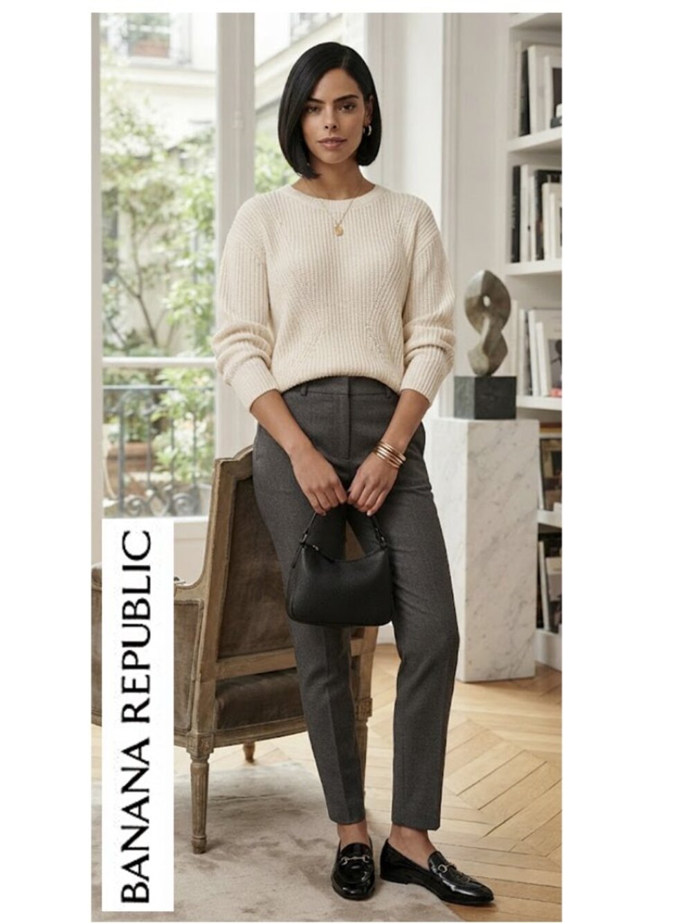 BANANA REPUBLIC - 100% cotton cream chunky pullover knitted sweater - Picture 3 of 13